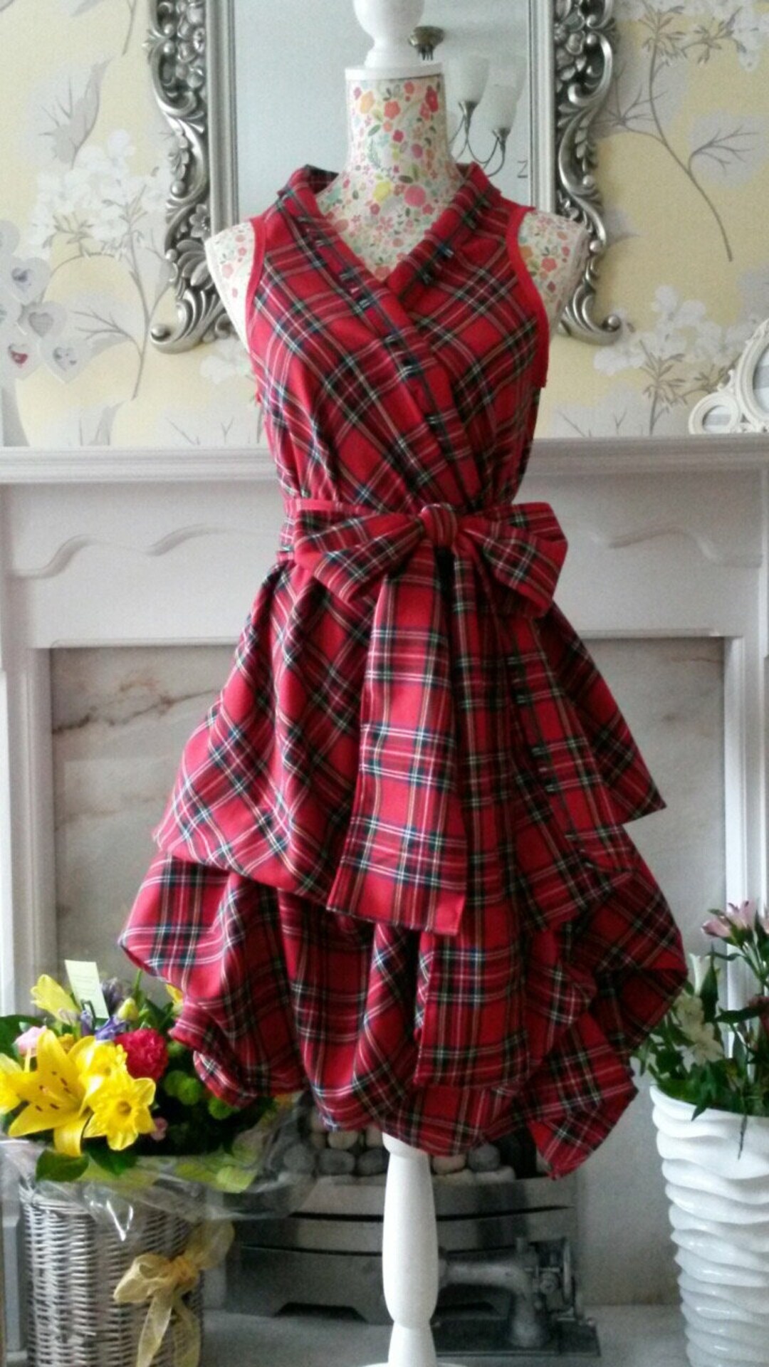 hand-made-red-royal-stewart-tartan-wrap-dress-with-sash-etsy