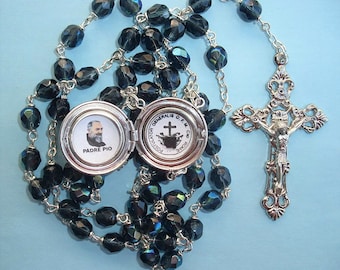 Padre Pio relic locket rosary--Beautiful!!!