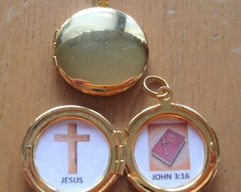 Jesus Cross with Bible John 3:16 locket