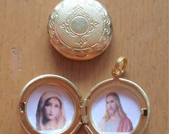 Jesus and Blessed Virgin Mary locket--Handmade and very nice!