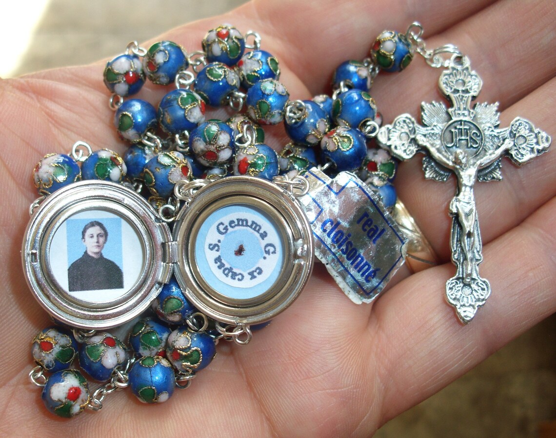 St Gemma relic locket rosaryStunningly beautiful cloisonné Etsy