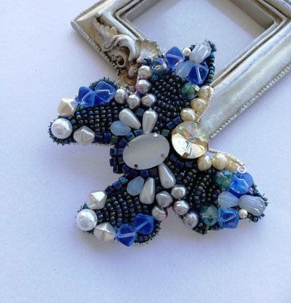 Brooch butterfly handmade jewelry bijouterie beadswork blue | Etsy