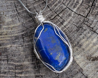 Lapis Lazuli wire wrapped crystal necklace