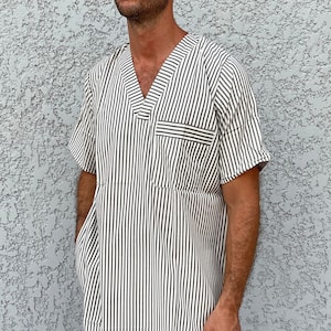 Striped Men&#39;s Kaftan, Short sleeve Men&#39;s kaftan, Cotton men caftan, caftans for men,  men clothing, gift for men, husband gift, gift for him