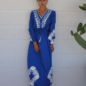 Chic blue cotton caftan, Plus size caftans for women, Cotton embroidery, embroidered Caftan, Caftan maxi dress, Caftans for women, Caftans