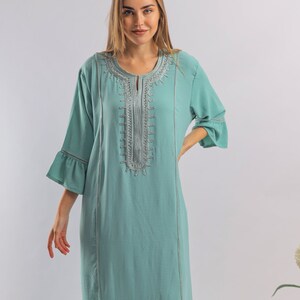 Luxurious light turquoise linen/cotton caftan, chic caftan, Summer Kaftan, Egyptian cotton/linen, Caftans for women, cotton caftan