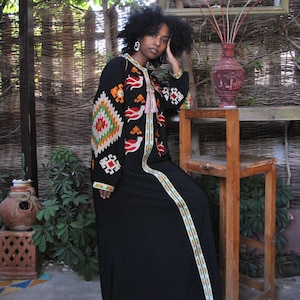 Boho black Caftan, Long sleeve Caftan dress, Colorful embroidered Caftan dress, Caftan maxi dress, Caftans for women, Caftans