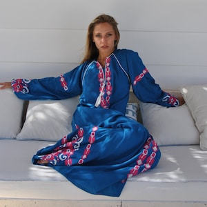 Baby Blue embroidered cotton caftan, summer caftan, embroidered Caftan dress, Caftan maxi dress, Caftans for women, Long caftan dress