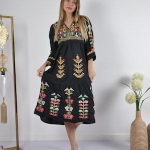 Short Black Tunic dress, Boho embroidery tunic kaftan, Short Tunic dress, Summer tunic, boho tunic dress,