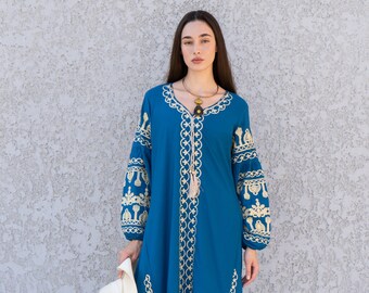 Handwoven Caftan Dress Blue 15 main image 1
