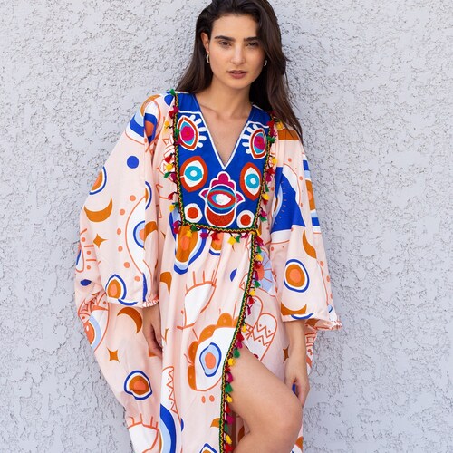 Beautiful Blue Print Kaftan Dress Caftans for Women Boho Etsy UK