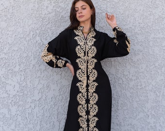 Stunning Black Cotton caftans for women, embroidered long sleeve Kaftan, Caftan maxi dress, Caftans for women, cotton caftan, caftans