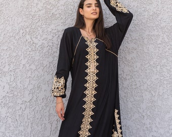 Stunning black cotton embroidered Caftan, cotton caftans for women, Kaftans, embroidered Caftan, Caftan maxi dress, Caftans for women