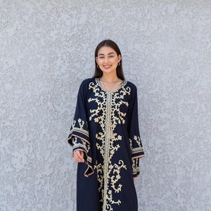 Elegant navy blue embroidered maxi dress, Kaftan maxi, Cotton caftan women, caftan, Chic embroidered caftan, Egyptian cotton 10-23