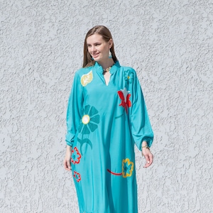 Summer Turquoise embroidered kaftan dress, caftans for women, Boho Kaftan dress, Caftans for women, long summer kaftan, kaftans, caftan
