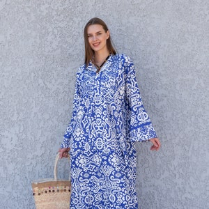 Beautiful print blue kaftan dress, caftans for women, Boho Kaftan dress, Caftans for women, long summer kaftan, kaftans, caftan