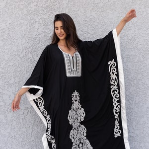 Elegant Black plus size embroidered Kaftan with belt, Loose fit Bohemian Caftan, Cotton Kaftan, Exotic Kaftan, Cotton Caftans for women