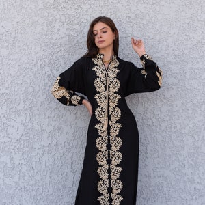 Stunning Black Cotton caftans for women, embroidered long sleeve Kaftan, Caftan maxi dress, Caftans for women, cotton caftan, caftans