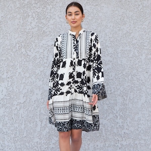 Summer Black print Tunic button up dress, caftan dress, caftans for women, Boho Kaftan dress, Caftans for women, long summer kaftan, 10-23