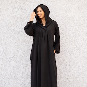 Black Linen summer caftan maxi dress with pockets, chic Linen caftans for women, Kaftan dress, Caftans for women, caftans