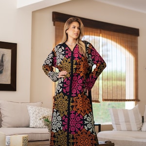Fully embroidered black caftan, embroidered Cotton caftan for women, Boho caftan dress, caftans for women, Boho summer caftan