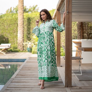 Boho green Flared sleeves print Summer Kaftan, Caftan, caftans for women, Boho Kaftan dress, Caftans for women, summer kaftans, women