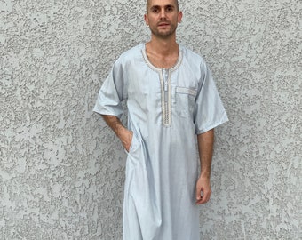 Men's Summer Kaftan, Short sleeve Men's kaftan, Cotton men caftan, caftans for men,  men clothing, gift for men, husband gift, gift for him