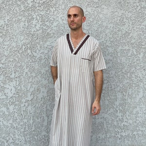 Striped Men&#39;s Kaftan, Short sleeve Men&#39;s kaftan, Cotton men caftan, caftans for men,  men clothing, gift for men, husband gift, gift for him