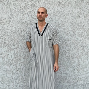 Striped Men&#39;s Kaftan, Short sleeve Men&#39;s kaftan, Cotton men caftan, caftans for men,  men clothing, gift for men, husband gift, gift for him