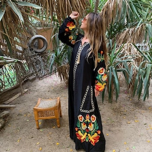 Boho black Caftan, Long sleeve Caftan dress, Colorful embroidered Caftan dress, Caftan maxi dress, Caftans for women, Caftans