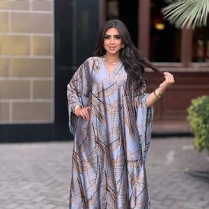 Metallic Grey Satin Kaftan Dress with Fringes – Boho Caftans for Women – Resort Wear Loungewear – Flowy Vacation Dress – Glam Beach Cover Up