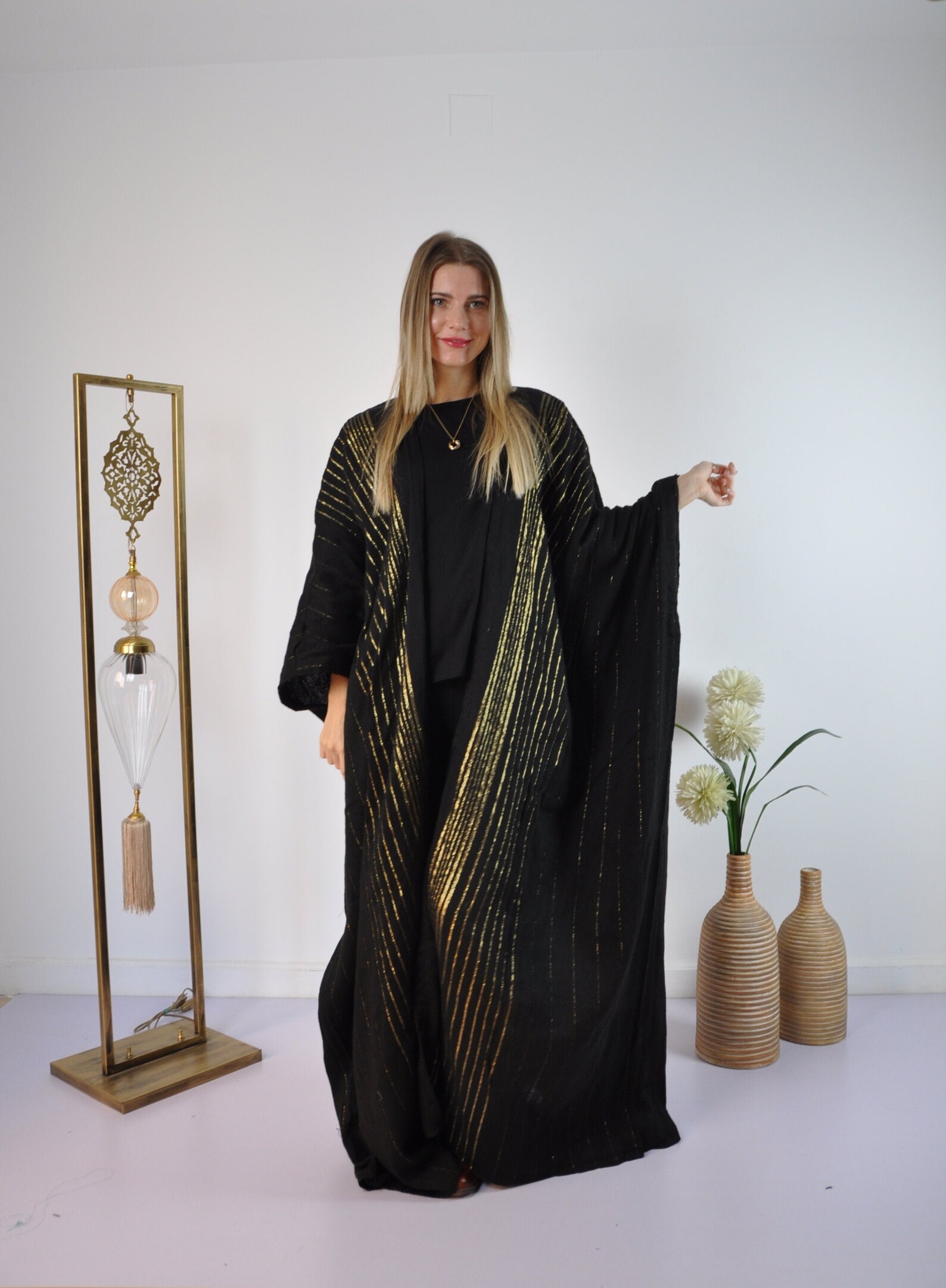 Black Vintage Abaya Hand Embroidered Kimono Winter Abaya | Etsy