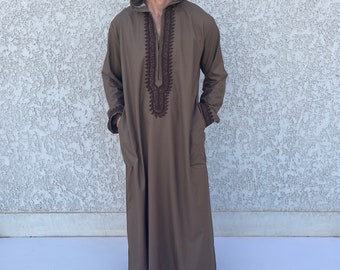 Brown Cotton Mens Kaftan, Luxurious Cotton Men's caftan, Men's kaftan,  caftans for men, men clothing, gift for men, husband, gift for him