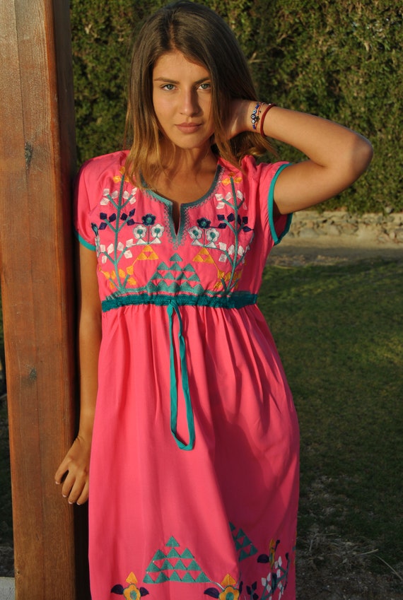 Pink Tunic Embroidered Dress Boho Tunic 
