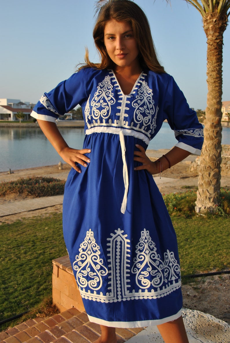 Blue Tunic Embroidered Kaftan Bohemian Embroidery Tunic - Etsy