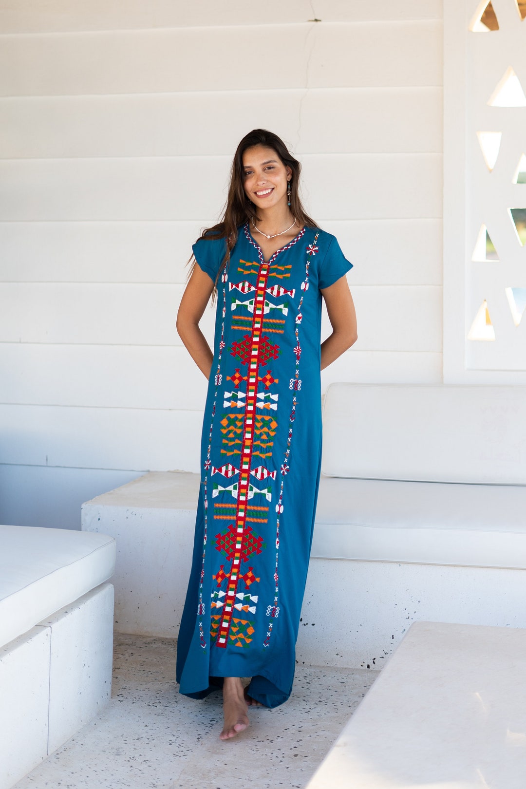Blue and white printed kaftan for ladies