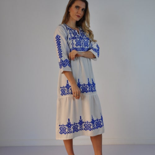 Blue Tunic Embroidered Kaftan Bohemian Embroidery Tunic - Etsy