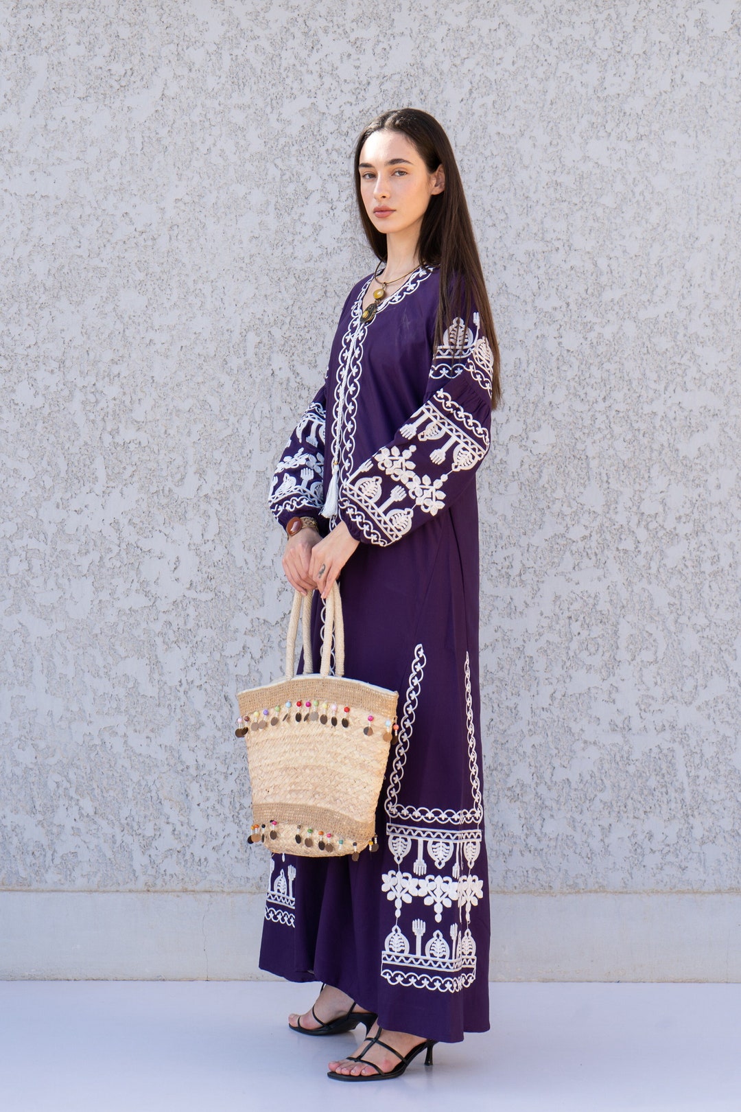 Designer Caftan Evening Party Gown in Purple Velvet