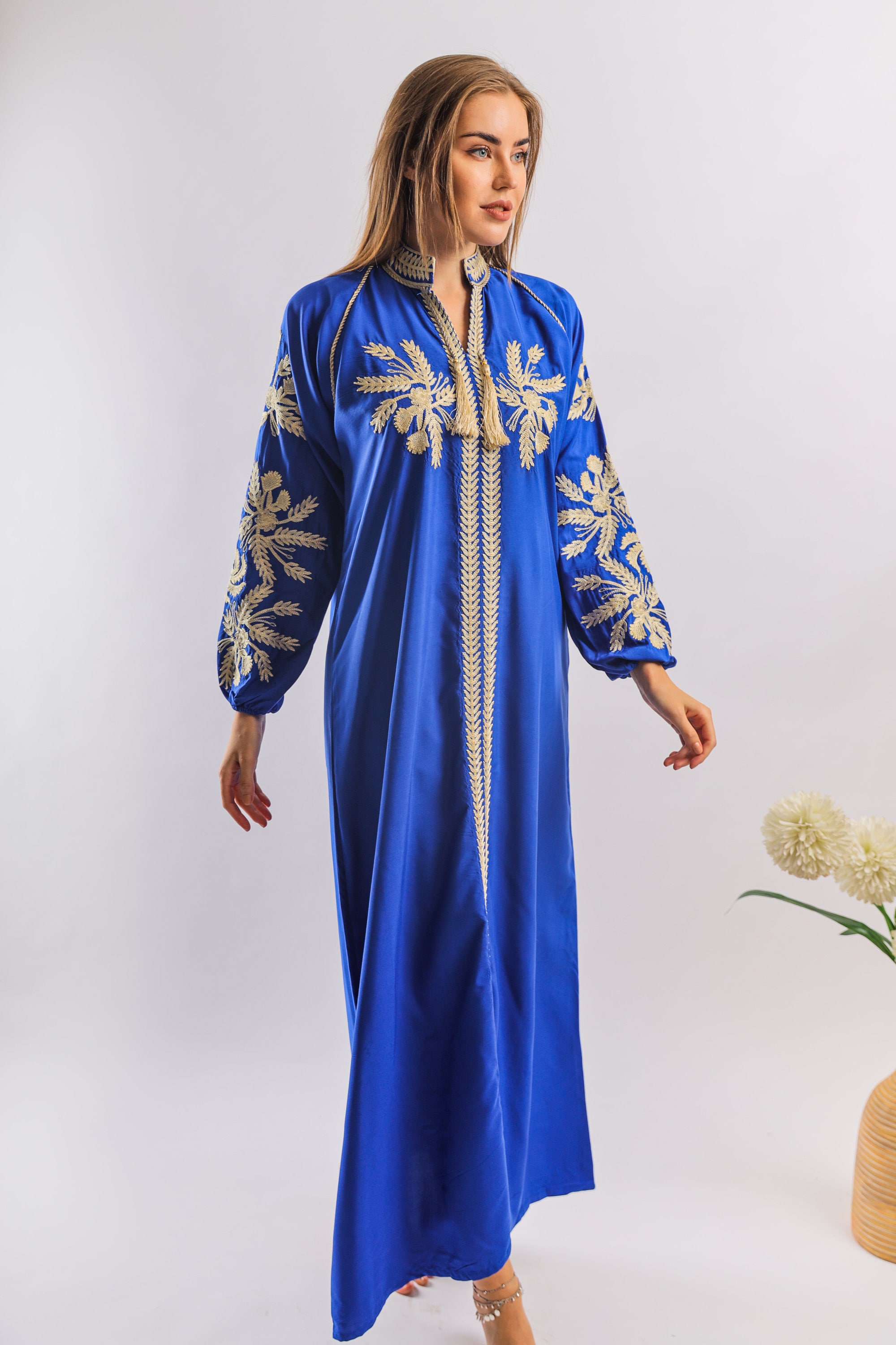 Chic royal blue embroidered cotton Caftan caftans for women Etsy