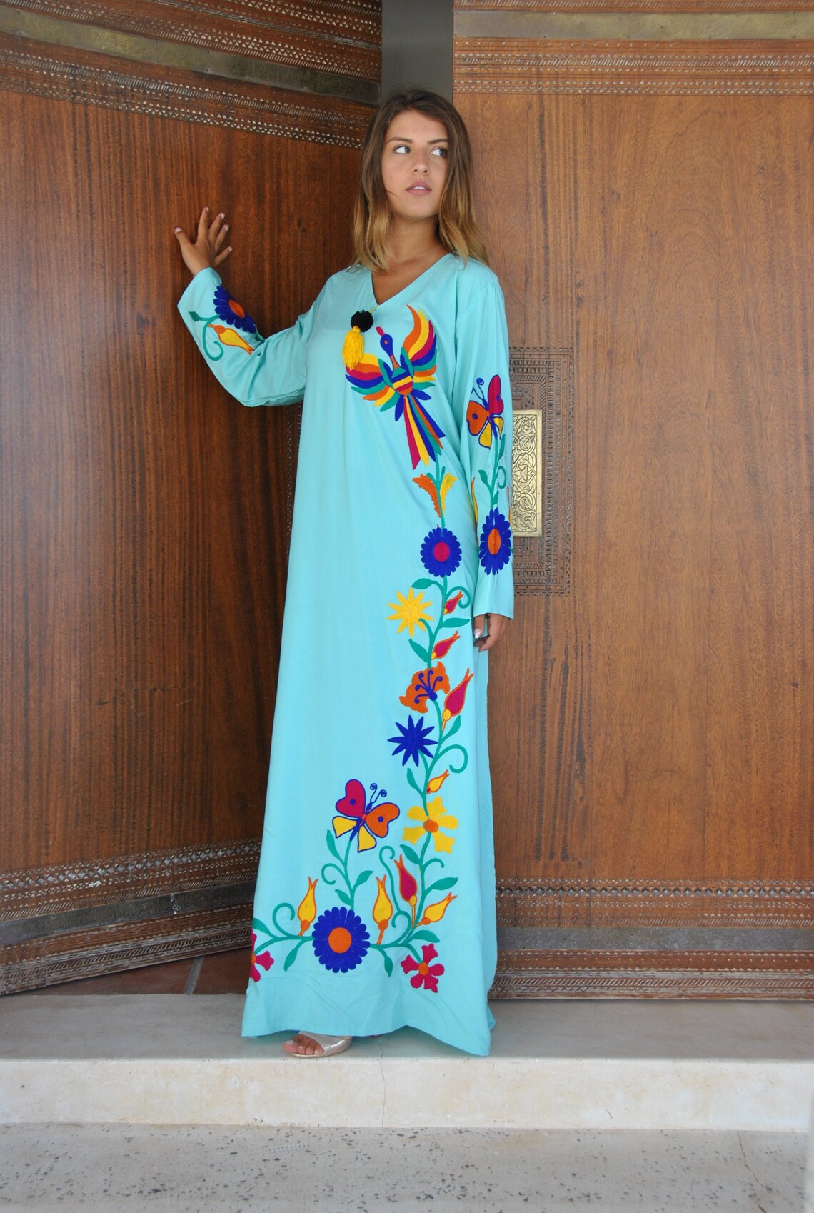 Turquoise peacock embroidered Caftan caftans for women Etsy