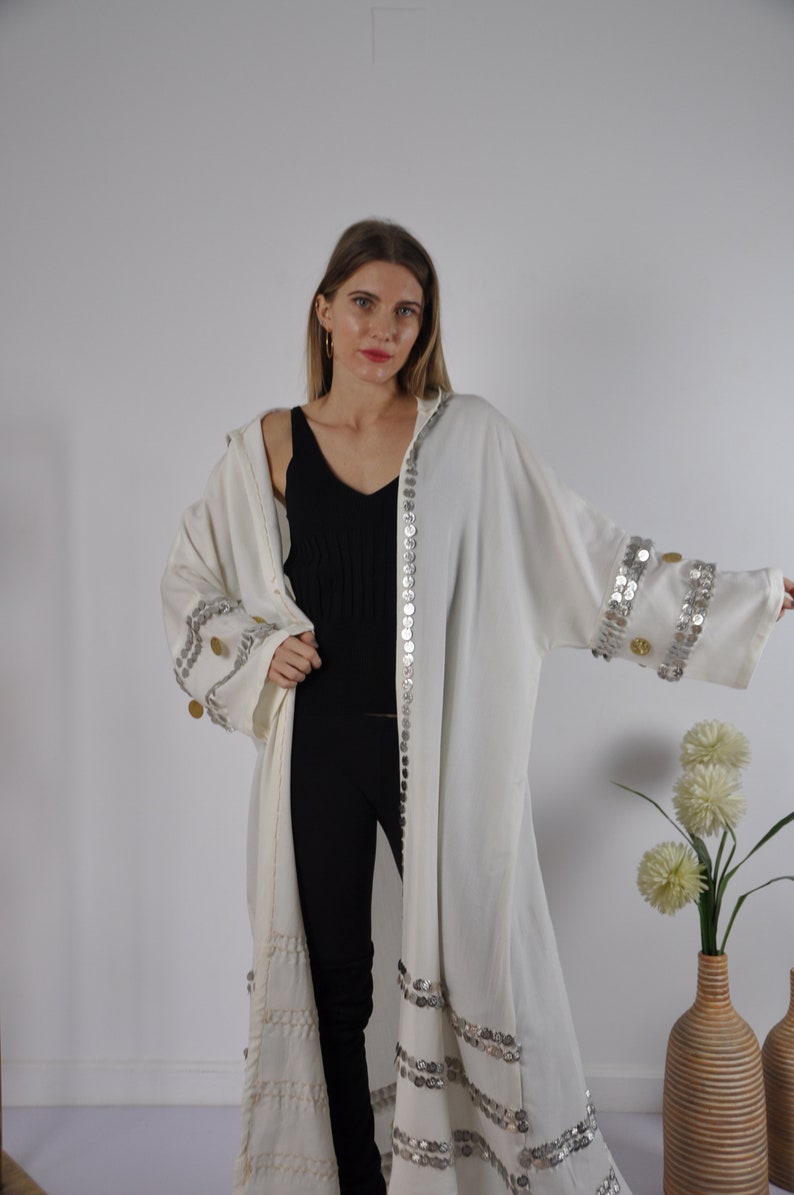 Off blanc vintage Maroc Kimono Abaya  fait main Abaya  Etsy