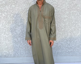 Green/Grey Mens Kaftan, Luxurious Cotton Men's caftan, Men's kaftan,  caftans for men, men clothing, gift for men, husband, gift for him