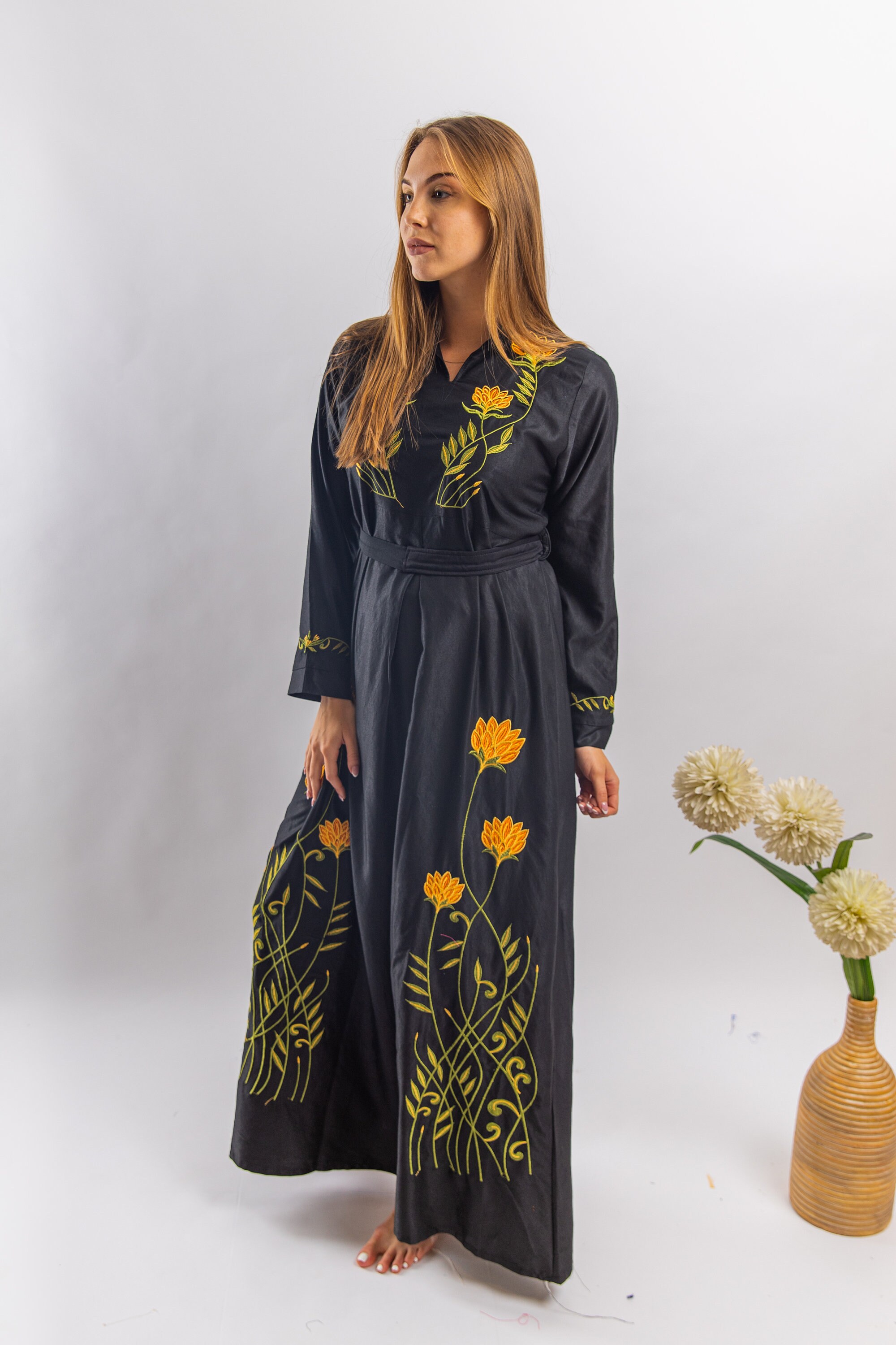 Black cotton embroidered Caftan embroidered caftans for Etsy
