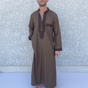 Luxurious Brown embroidered Mens Kaftan, Cotton Men caftan, Men&#39;s kaftan,  caftans for men, men clothing, gift for men, husband,gift for him