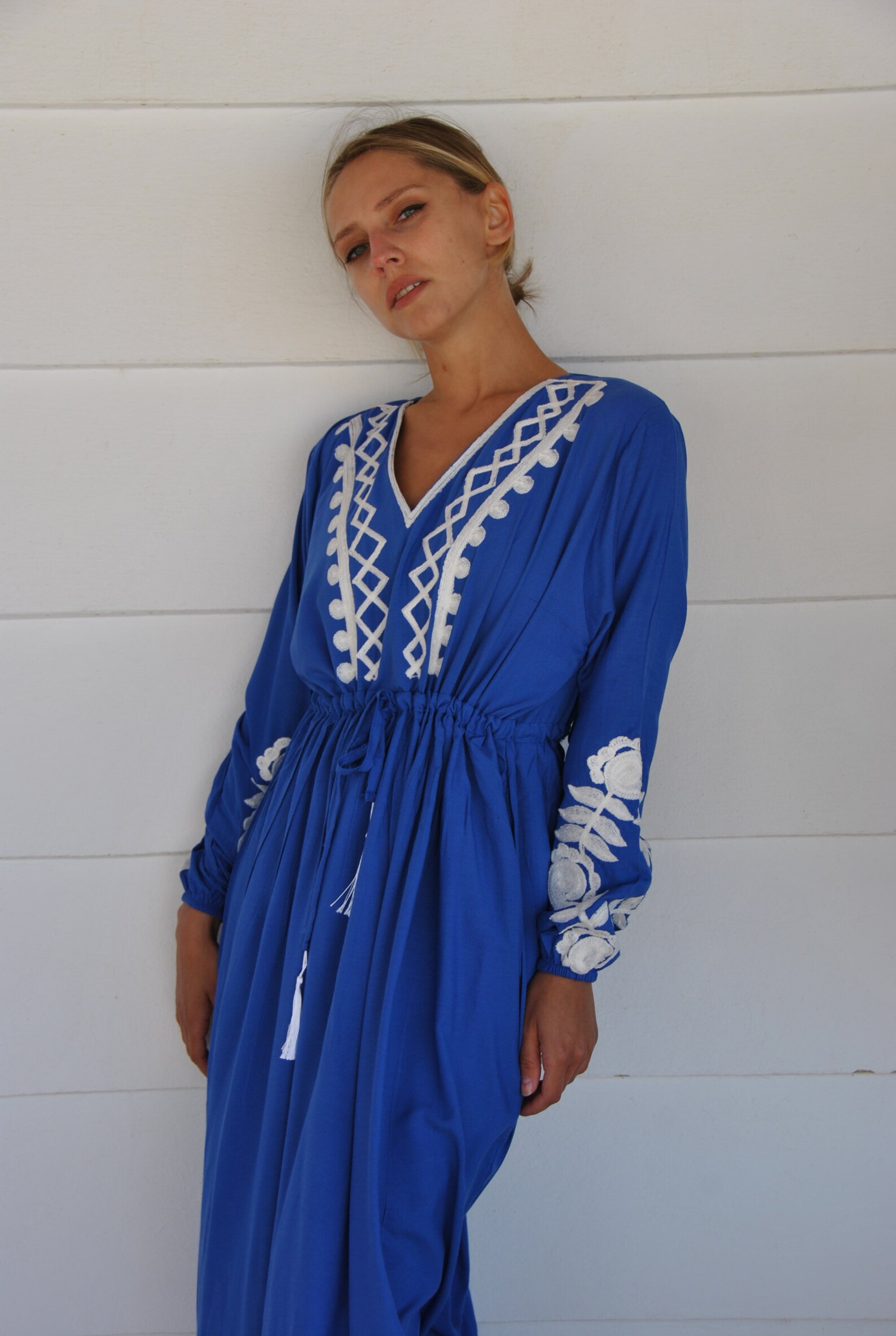 Chic blue cotton caftan Plus size caftans for women white Etsy