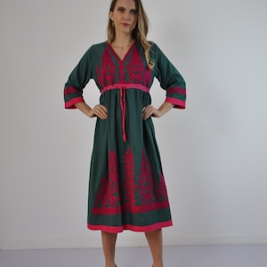 Green Long Sleeve Embroidered Tunic dress, Boho tunic dress, Summer tunic, beach tunic, resorts tunic, Hippie tunic, green Kaftan