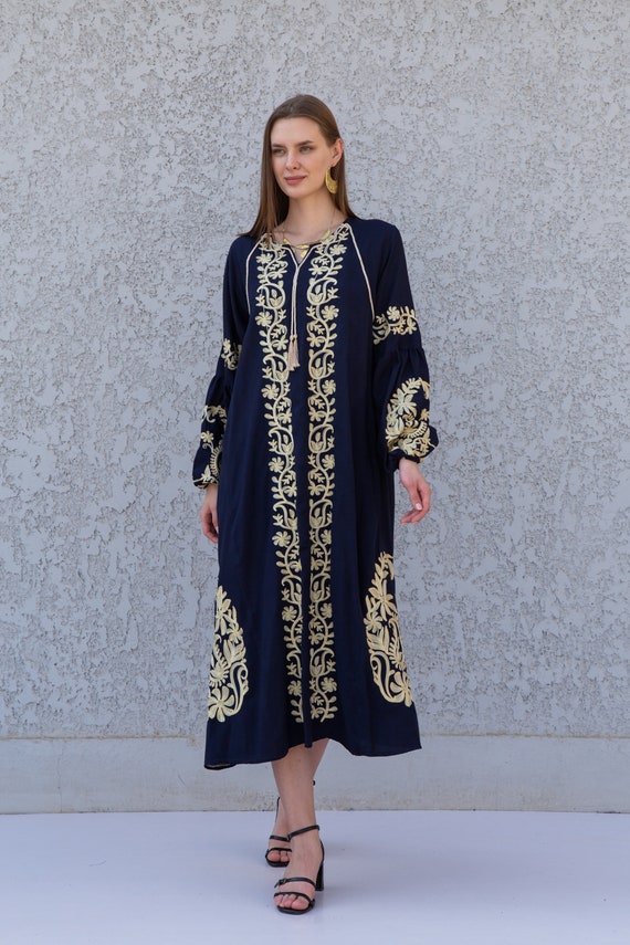 Ethnic Embroidered Navy Blue Cotton Kaftan Dress, Tunic Dress, Caftans for Women, Egyptian Cotton. Summer Caftan, Party, Casual, Home Dress - Etsy Denmark Ethnic Embroidered Navy Blue Cotton Kaftan Dress, Tunic Dress, Caftans for Women, Egyptian Cotton. Summer Caftan, Party, Casual, Home Dress - Etsy Denmark