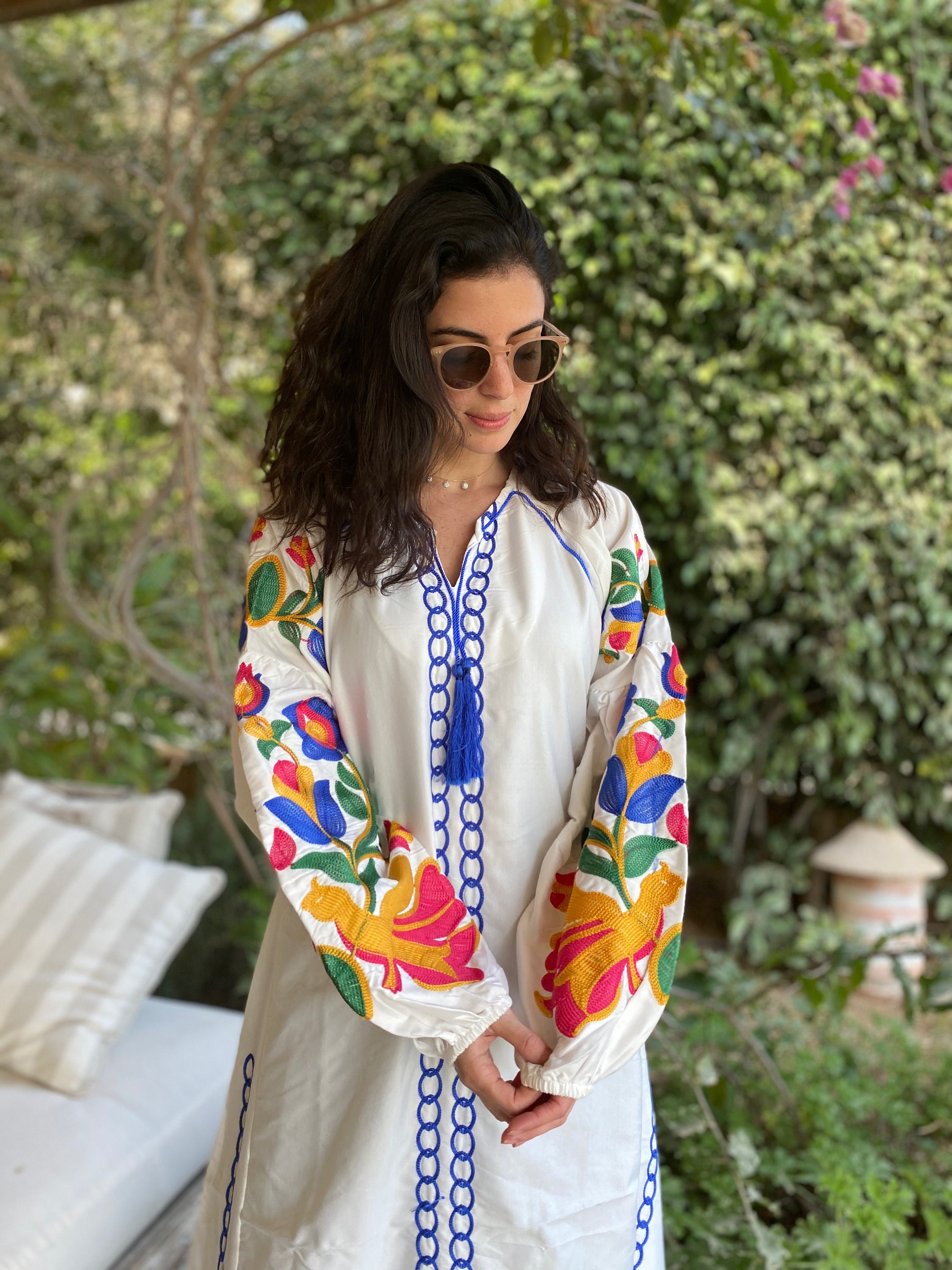 Boho White Summer Kaftan, Long Sleeve Cotton Kaftan Dress, Colorful Embroidered  Kaftan Dress, Kaftan Maxi Dress, Caftans for Women, Caftans - Etsy UK