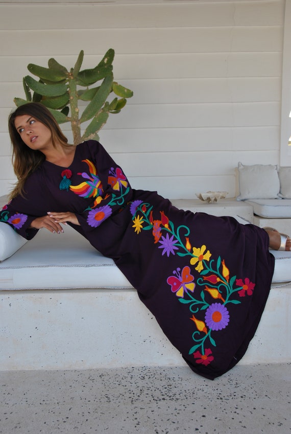 Purple Peacock Embroidered Caftan Caftans for Women | Etsy