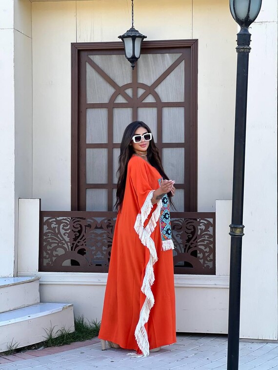 orange caftan dress Vacay Ready Caftan Midi Dress in Orange M / Orange